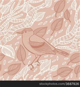vector seamless floral pattern with birds and leaves