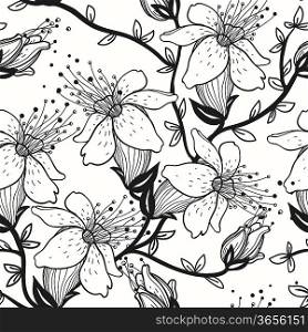 vector seamless floral pattern with blooming apple tree