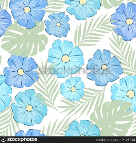vector seamless floral pattern with blue flowers