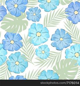 vector seamless floral pattern with blue flowers