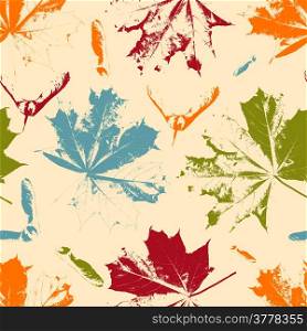 Vector Seamless Floral Pattern with bright maple leaves and seeds, vintage style, fully editable eps 10 file