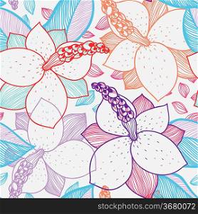 vector seamless floral pattern with colored blooming magnolia flowers