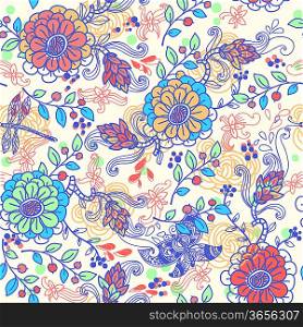 vector seamless floral pattern with colored fantasy flowers