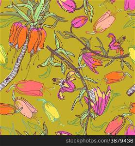 vector seamless floral pattern with colorful blooming flowers