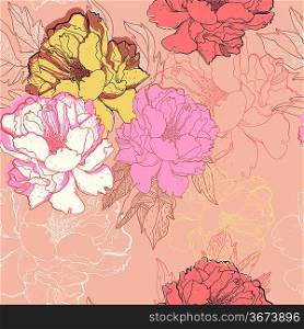 vector seamless floral pattern with colorful blooming roses