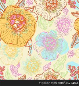 vector seamless floral pattern with colorful fantasy flowers