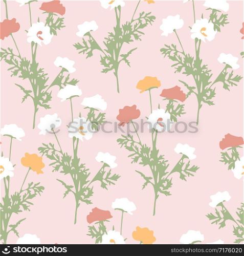 vector seamless floral pattern with colorful field flowers
