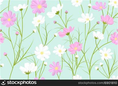 vector seamless floral pattern with cosmos flowers