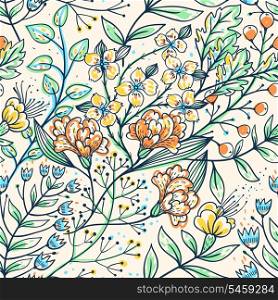 vector seamless floral pattern with decorative blooming flowers