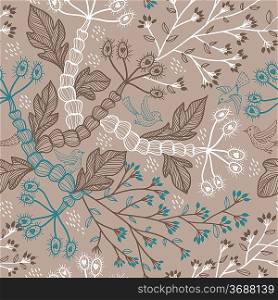 vector seamless floral pattern with decorative plants