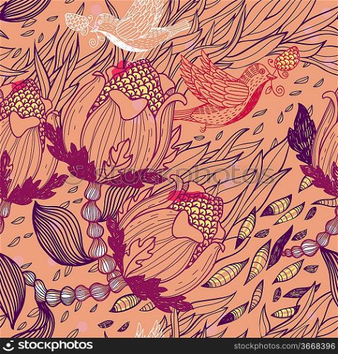 vector seamless floral pattern with fantasy flowers