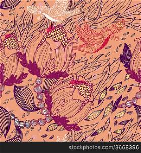vector seamless floral pattern with fantasy flowers