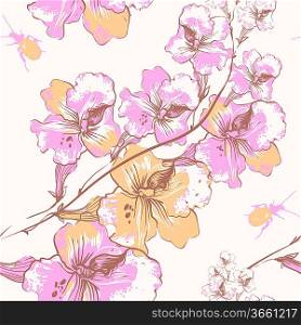 vector seamless floral pattern with flowers and bugs