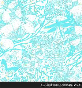 vector seamless floral pattern with flowers and insects