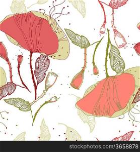 vector seamless floral pattern with hand-drawn poppies