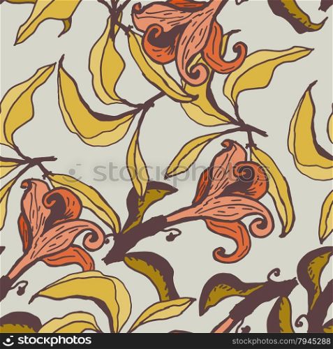 Vector seamless floral pattern with lily flowers. . Vector seamless floral pattern with lily flowers