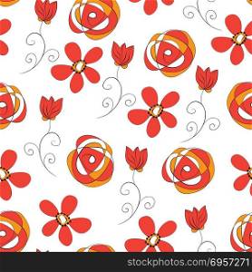 Vector Seamless Floral Pattern with red fantasy flowers. Vector Seamless Pattern