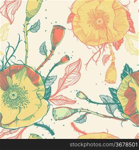 vector seamless floral pattern with yellow poppies