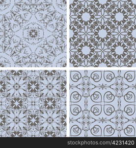 vector seamless floral patterns in blue and brown, oriental style, can be used as backgrounds, patterns, wrapping paper
