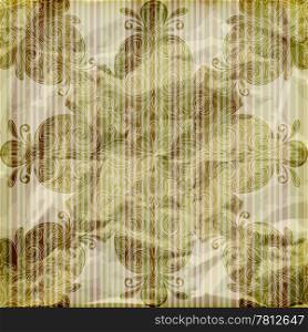 vector seamless floral wallpaper on striped background, crumpled burning paper texture
