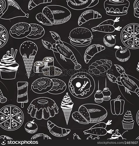 Vector Seamless Food on Chalkboard Background for Wallpapers.Mostly used in Restaurants Designs.