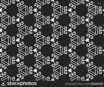 Vector seamless geometric pattern. Black background and white lines.