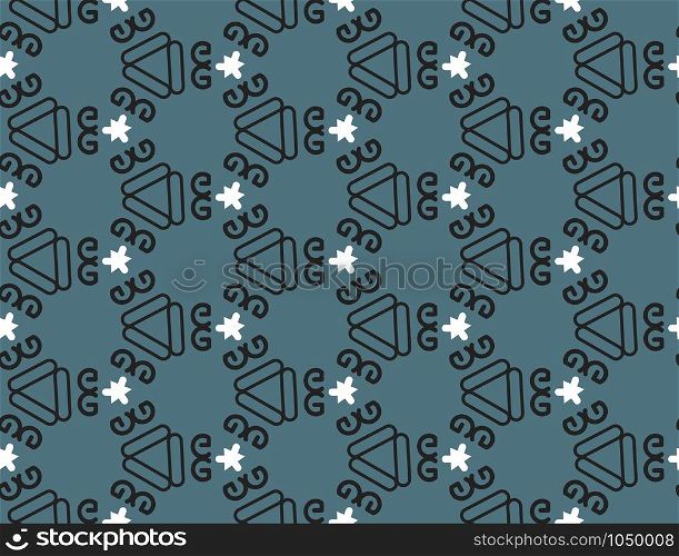 Vector seamless geometric pattern. Blue background and black and white lines.