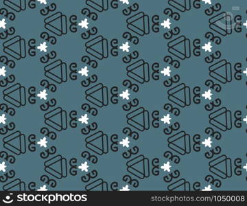 Vector seamless geometric pattern. Blue background and black and white lines.