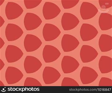 Vector seamless geometric pattern. Half lemon shapes in dark red color on light red background.