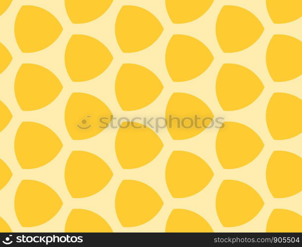 Vector seamless geometric pattern. Half lemon shapes in dark yellow color on light yellow background.