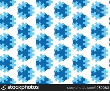 Vector seamless geometric pattern. Light and dark blue lines, shapes on white background.