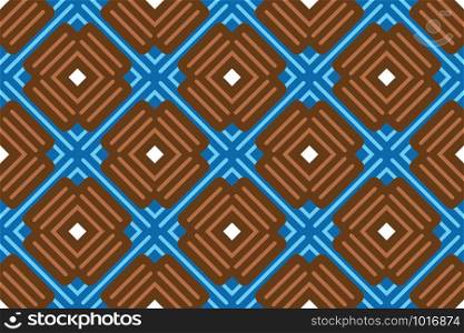 Vector seamless geometric pattern. light brown and light blue lines on brown and blue shapes.
