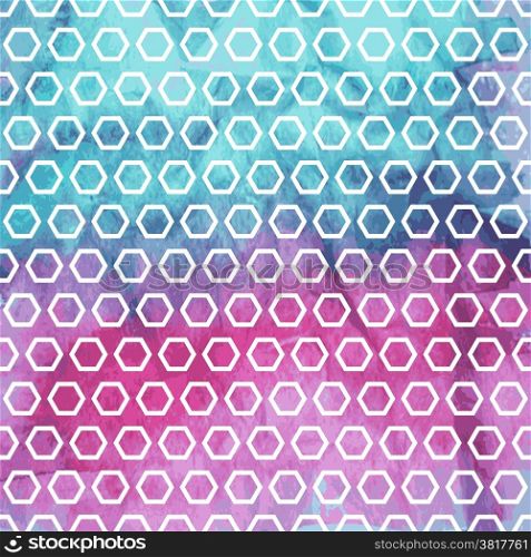 Vector Seamless Geometric Pattern on watercolor winter background