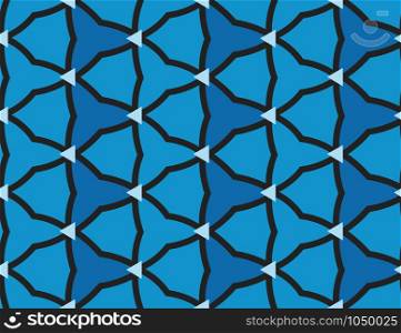 Vector seamless geometric pattern. Shaped black and light blue barbed wires and triangles on blue background.