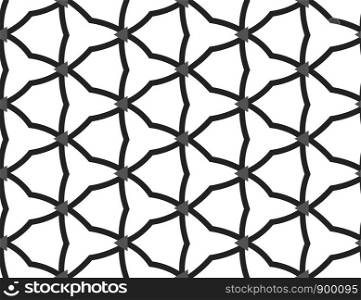 Vector seamless geometric pattern. Shaped black barbed wires and grey triangles in white background.