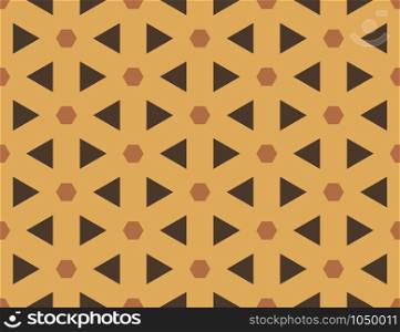 Vector seamless geometric pattern. Shaped brown hexagons and triangles on brown background.