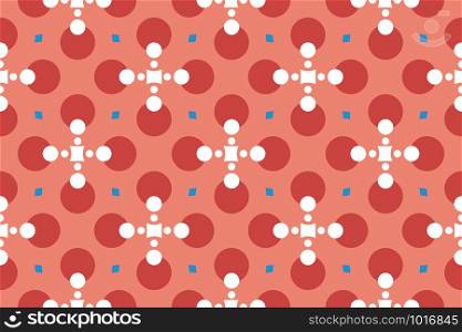 Vector seamless geometric pattern. Shaped circles, squares and diamonds in white, red and blue colors.