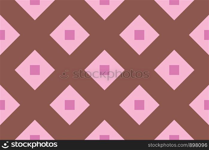 Vector seamless geometric pattern. Shaped dark and light pink squares on brown background.