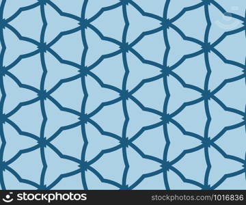 Vector seamless geometric pattern. Shaped dark blue barbed wires and triangles on light blue background.