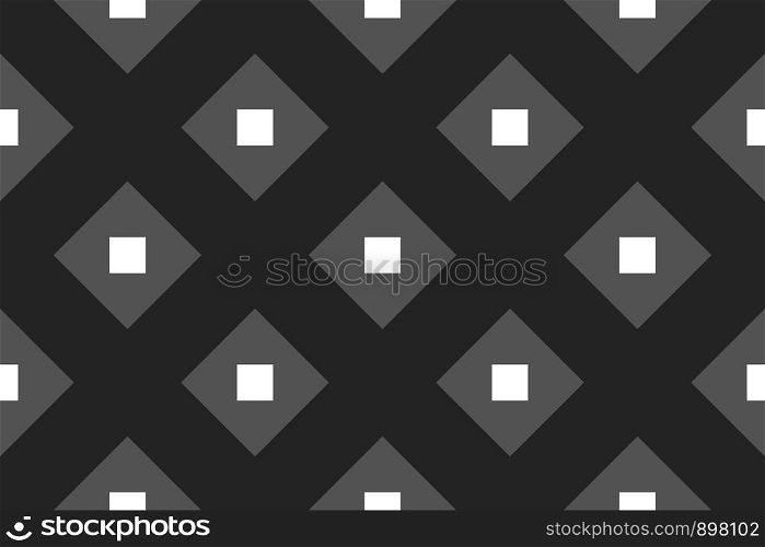 Vector seamless geometric pattern. Shaped grey and white squares on black background.