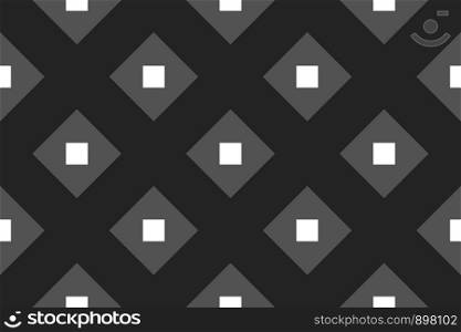 Vector seamless geometric pattern. Shaped grey and white squares on black background.