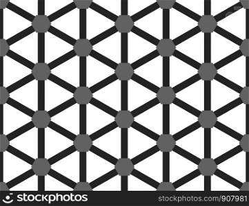 Vector seamless geometric pattern. Shaped grey hexagons and black lines on white background.
