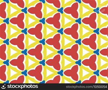 Vector seamless geometric pattern. Shaped in white, red, yellow and blue colors.