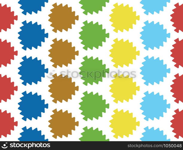 Vector seamless geometric pattern. Shaped red, blue, brown, green, yellow leaves on white background.