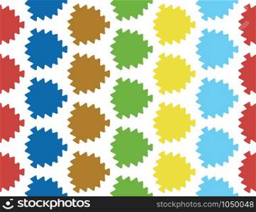 Vector seamless geometric pattern. Shaped red, blue, brown, green, yellow leaves on white background.