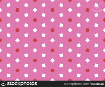 Vector seamless geometric pattern. Shaped red hexagons and white squares on pink background.