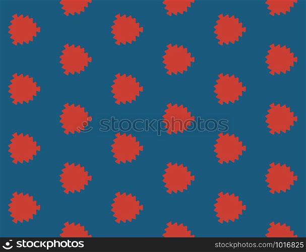Vector seamless geometric pattern. Shaped red leaves on blue background.