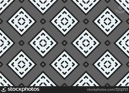 Vector seamless geometric pattern. Shaped white and black squares, outlines, lines on grey background.
