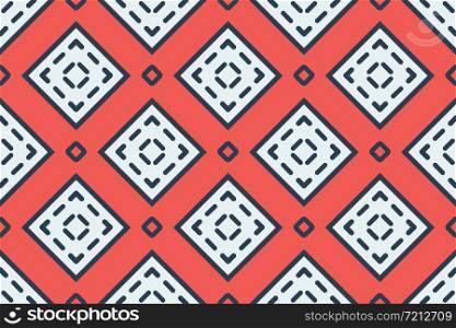 Vector seamless geometric pattern. Shaped white and black squares, outlines, lines on red background.