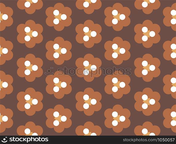 Vector seamless geometric pattern. Shaped white and brown circles, triangles and flowers.